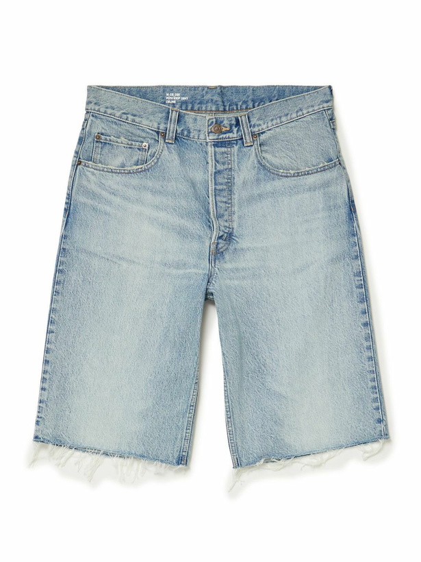 Photo: CELINE - Straight-Leg Frayed Denim Bermuda Shorts - Blue