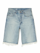 CELINE - Straight-Leg Frayed Denim Bermuda Shorts - Blue