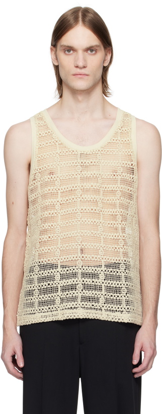 Photo: CMMN SWDN SSENSE Exclusive Beige Crocheted Cotton Tank Top