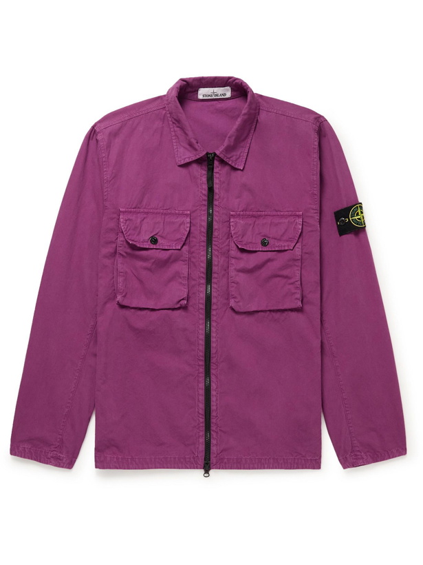 Photo: Stone Island - Logo-Appliquéd Garment-Dyed Cotton-Twill Overshirt - Purple