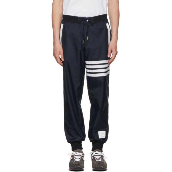 Photo: Thom Browne Navy Ripstop Lightweight Four Bar Lounge Pants