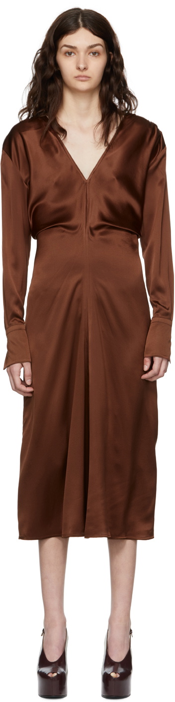 Victoria Beckham Brown Silk Midi Dress Victoria Beckham Victoria Beckham Brown Silk Midi Dress Victoria Beckham