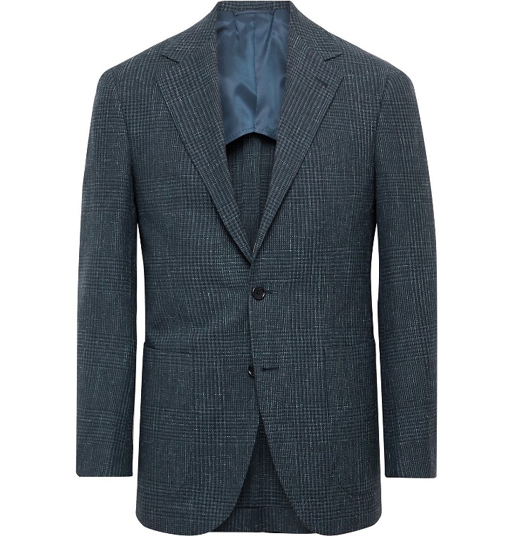 Photo: Beams F - Slim-Fit Unstructured Prince of Wales Checked Wool, Cotton and Linen-Blend Blazer - Blue