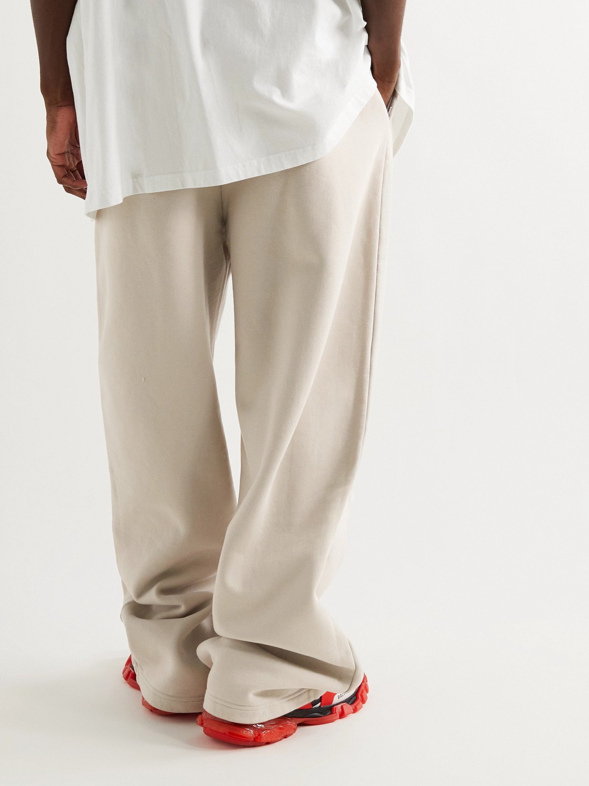 BALENCIAGA - Wide-Leg Fleece-Back Organic Cotton-Jersey Sweatpants