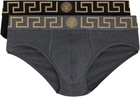 Versace Underwear Two-Pack Black & Gray Greca Border Briefs