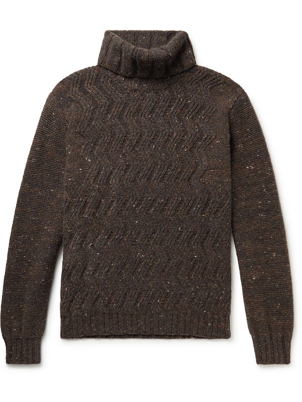 Photo: Inis Meáin - Corrán Cam Cable-Knit Donegal Merino Wool and Cashmere-Blend Rollneck Sweater - Brown