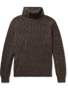 Inis Meáin - Corrán Cam Cable-Knit Donegal Merino Wool and Cashmere-Blend Rollneck Sweater - Brown