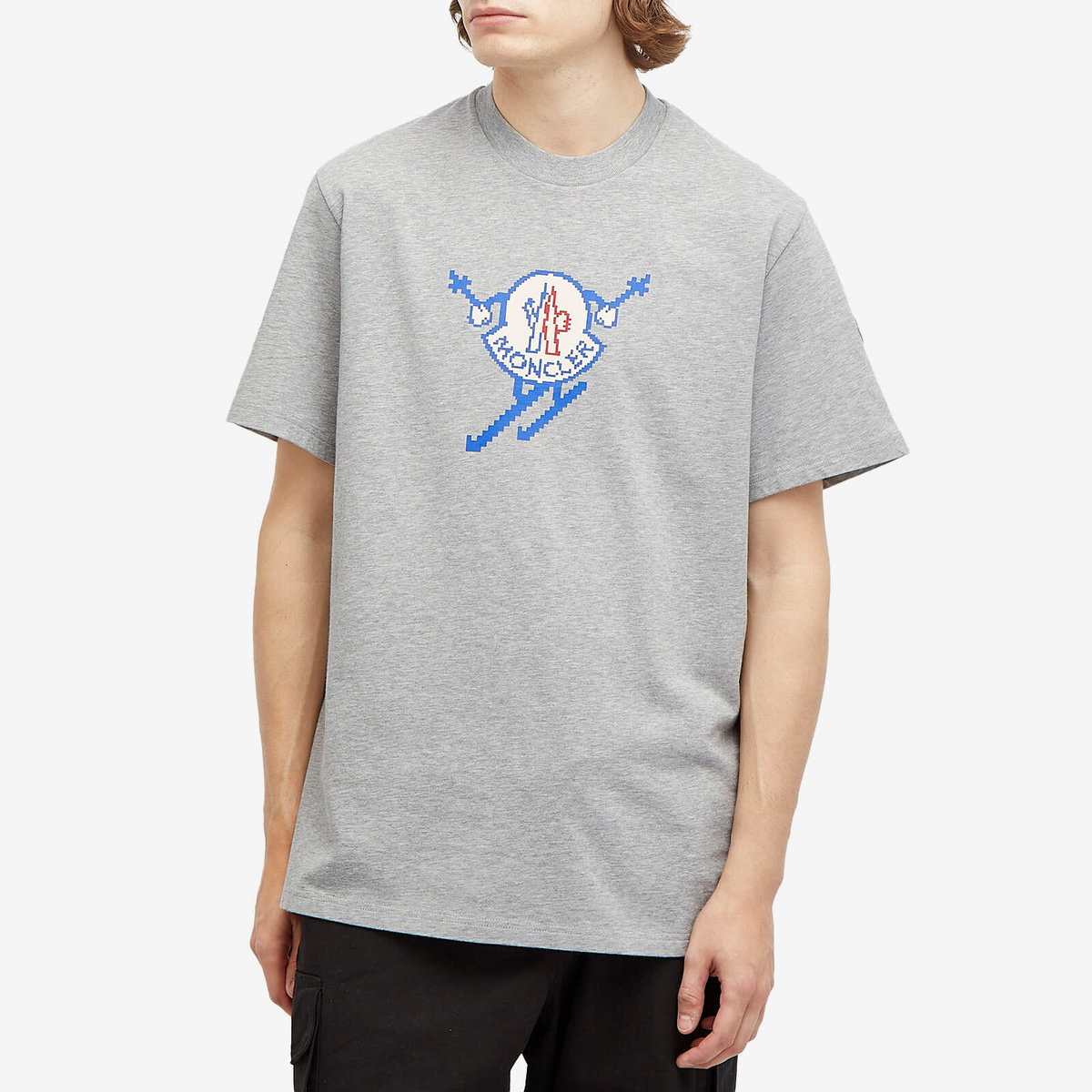 Moncler Men's Skiing Pixel Logo T-Shirt in Grey Moncler