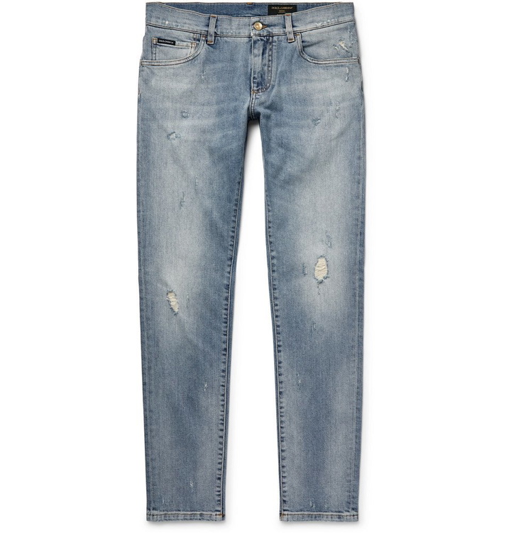 Photo: Dolce & Gabbana - Skinny-Fit Distressed Stretch-Denim Jeans - Men - Light denim