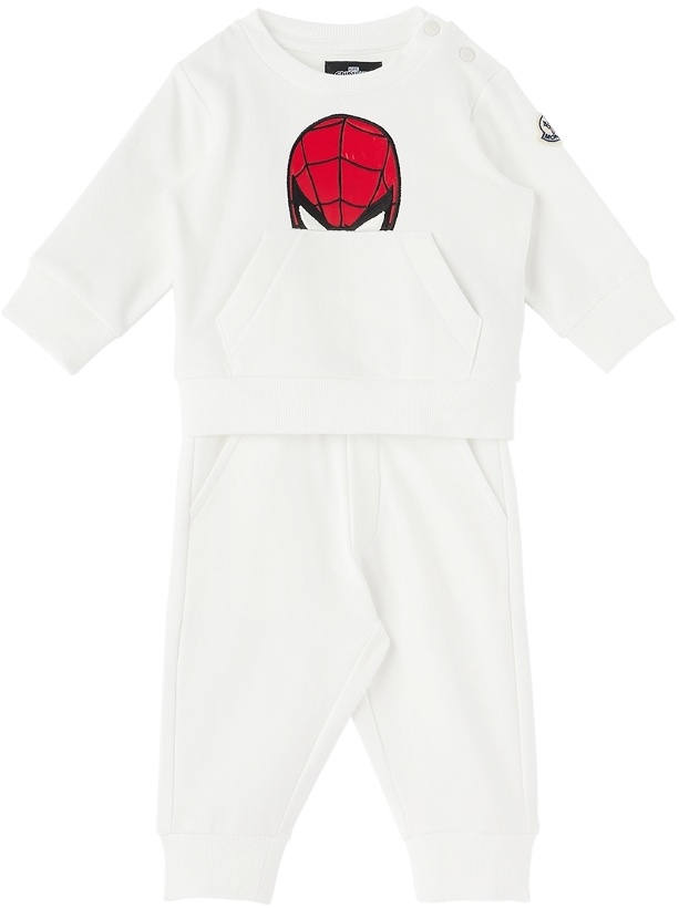 Photo: Moncler Enfant Baby White Spider-Man Sweatshirt & Lounge Pants Set