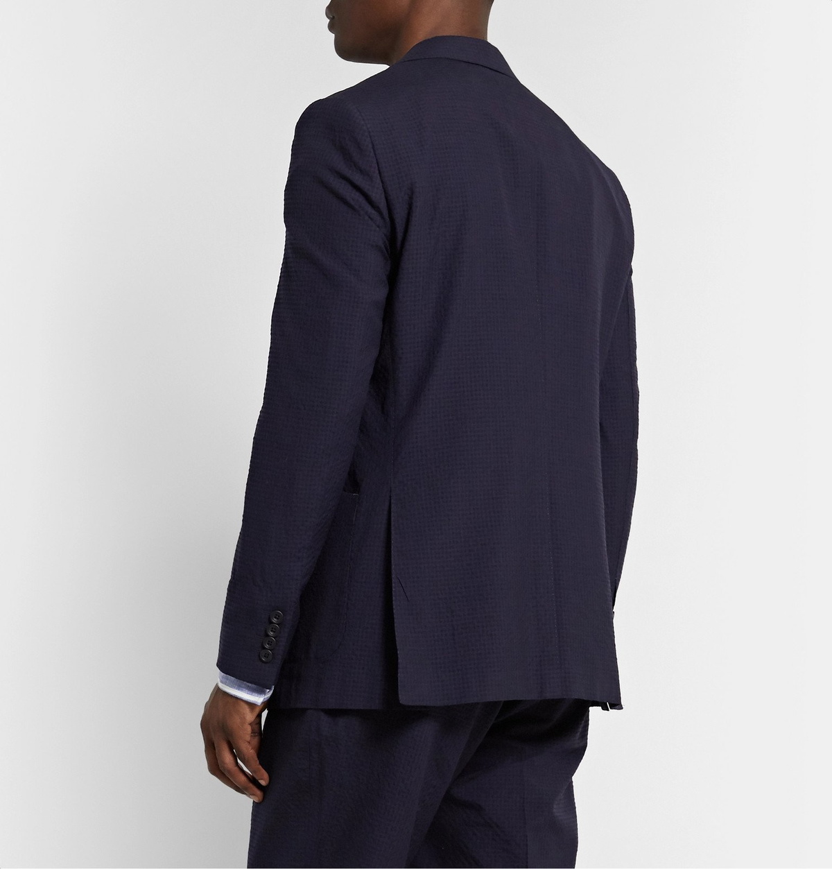 Navy slim fit textured suit jacket