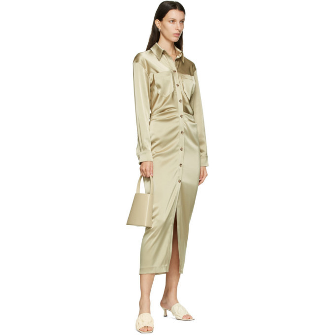 khaki satin shirt dress Nookie Off Duty Shirt Dress in Tan