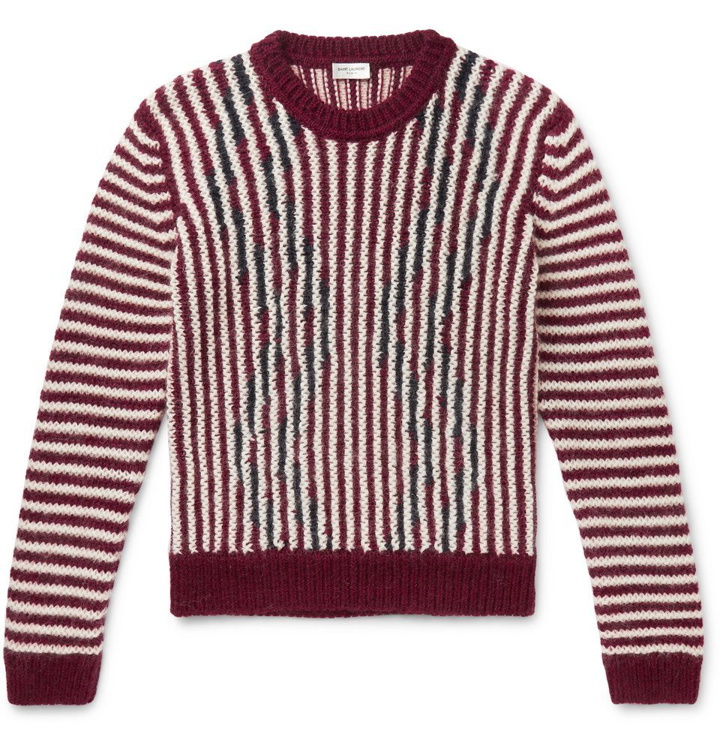 Photo: Saint Laurent - Slim-Fit Striped Wool-Blend Sweater - Men - Red