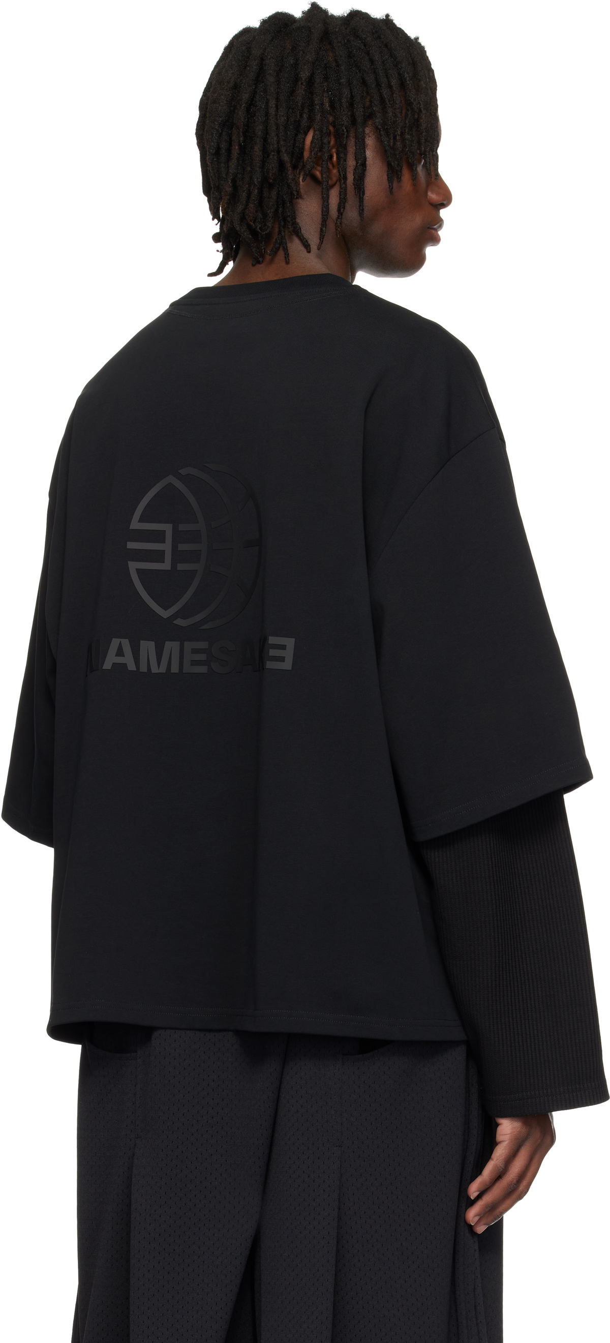 NAMESAKE Black Mayo Oversized Globe Double Sleeve T-shirt