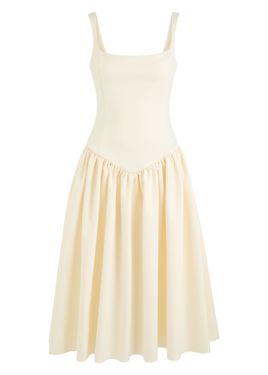 DE LA Vali Lola Satin Midi Dress Ivory