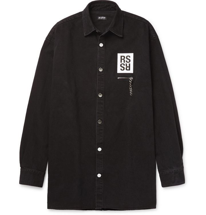 Photo: Raf Simons - Appliquéd Printed Denim Shirt - Black