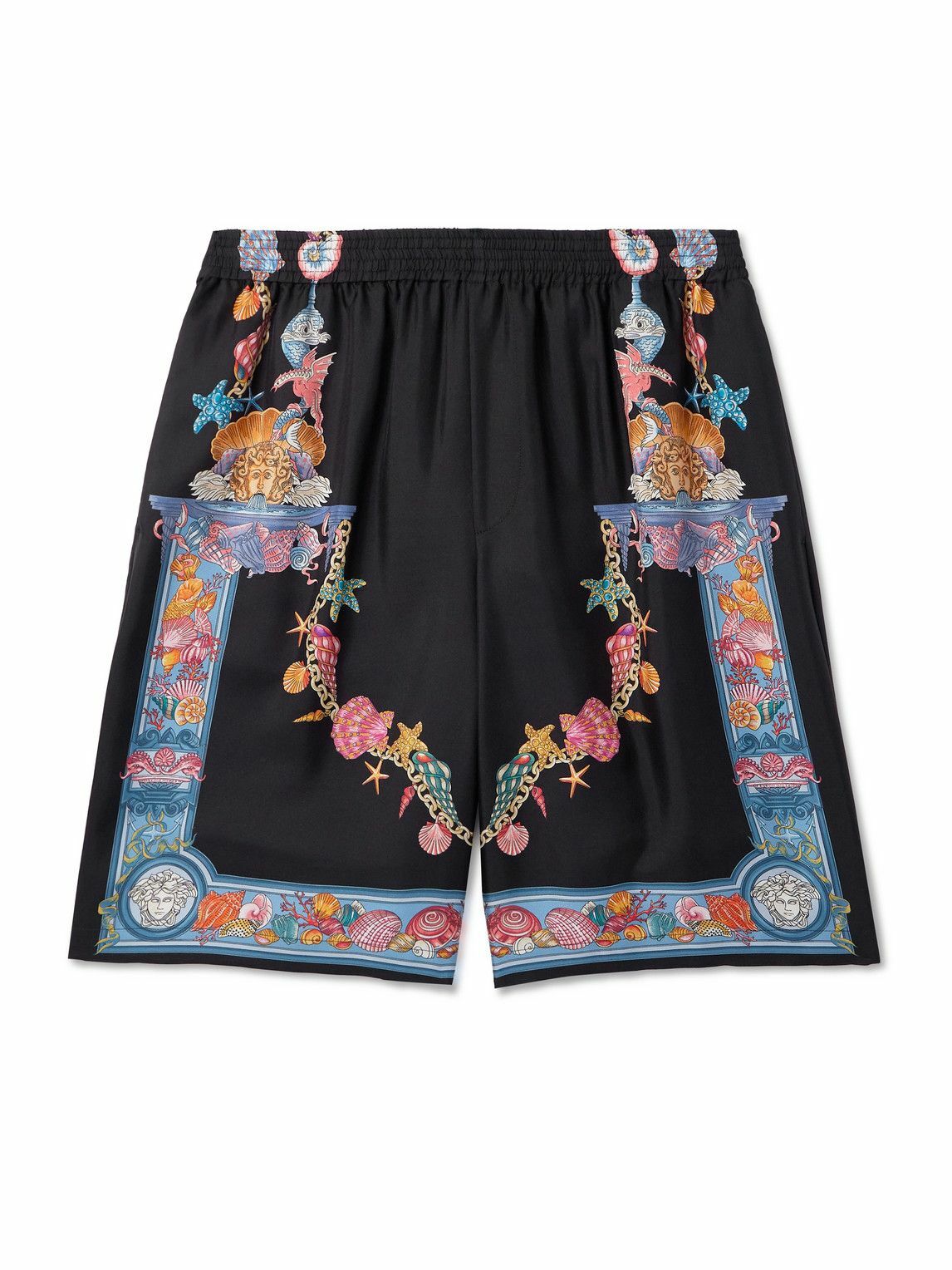 Versace - Straight-Leg Printed Silk-Twill Shorts - Black