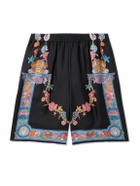 Versace - Straight-Leg Printed Silk-Twill Shorts - Black