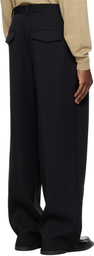 RECTO Black Double Pleated Wide Trousers