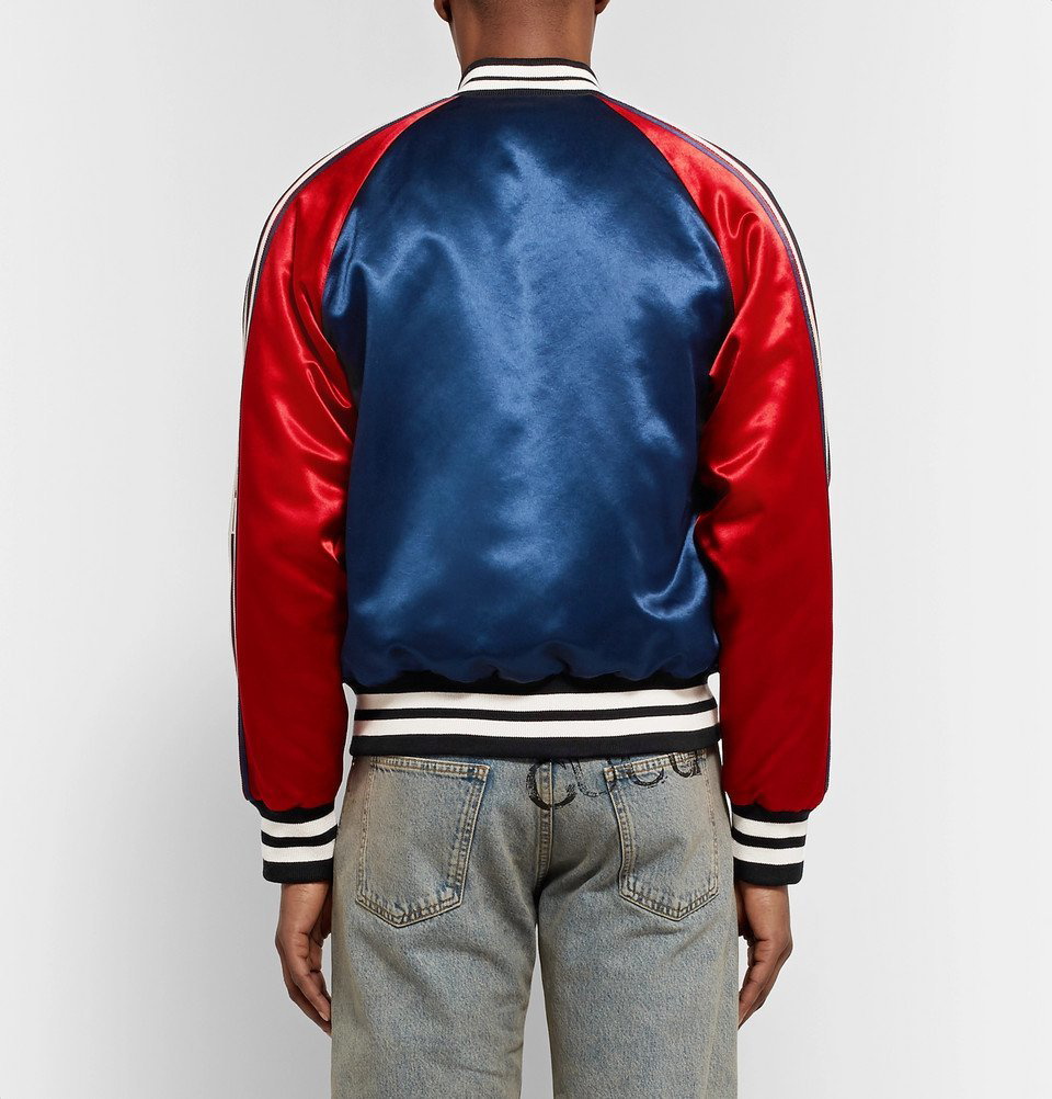Gucci Blue and Red Satin Striped Trim Reversible Bomber Jacket XXL Gucci