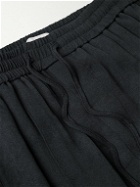 Amomento - Straight-Leg Pleated Striped Peached-Crepe Drawstring Trousers - Black
