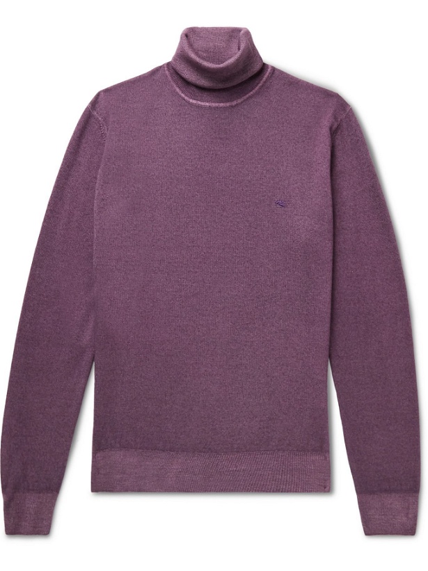 Photo: ETRO - Logo-Embroidered Virgin Wool Rollneck Sweater - Purple