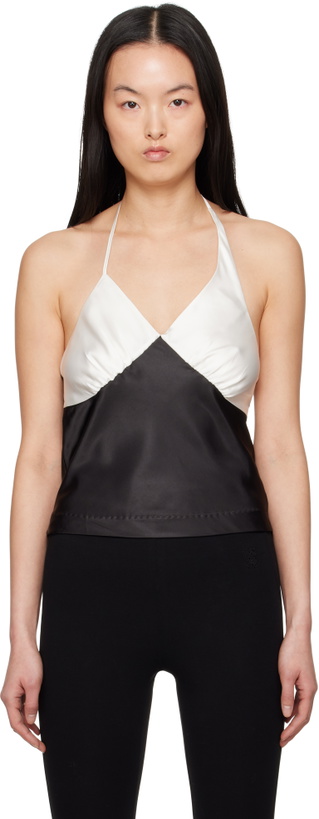 Photo: Kijun Black & Off-White Satin Shirring Halter Top