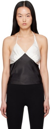 Kijun Black & Off-White Satin Shirring Halter Top