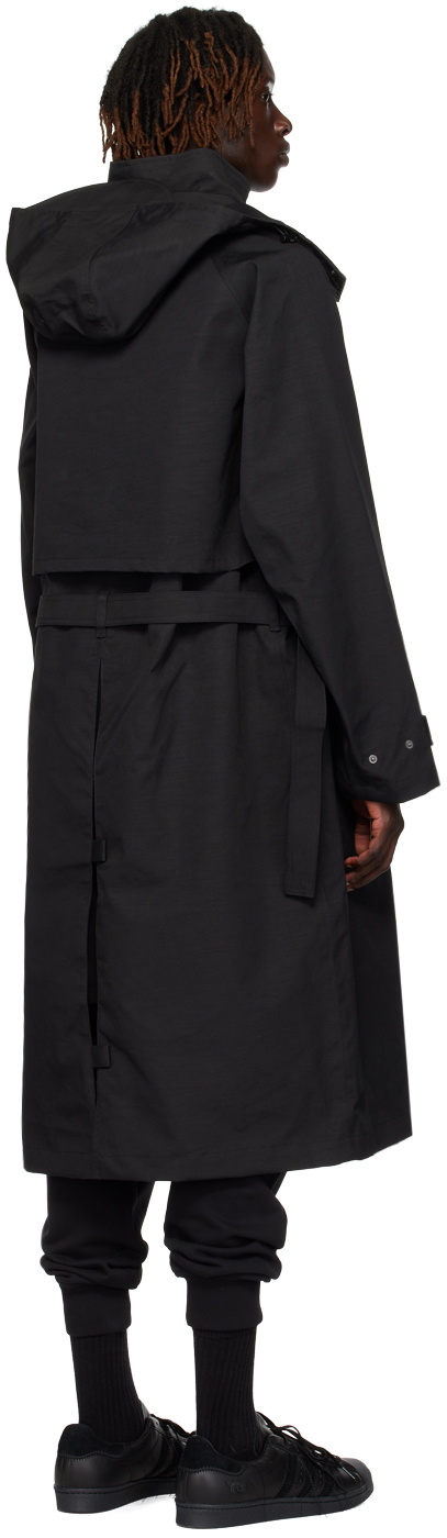 Y-3 Black Hooded Trench Coat Y-3