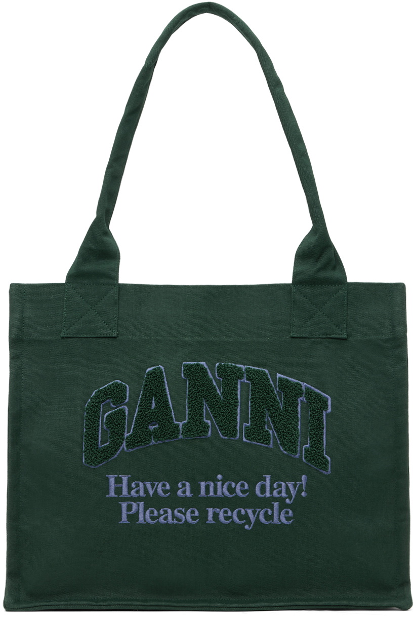 GANNI (ガニー)正規品/関税送料込み Logo canvas large tote bag GANNI Green Large Canvas Tote GANNI