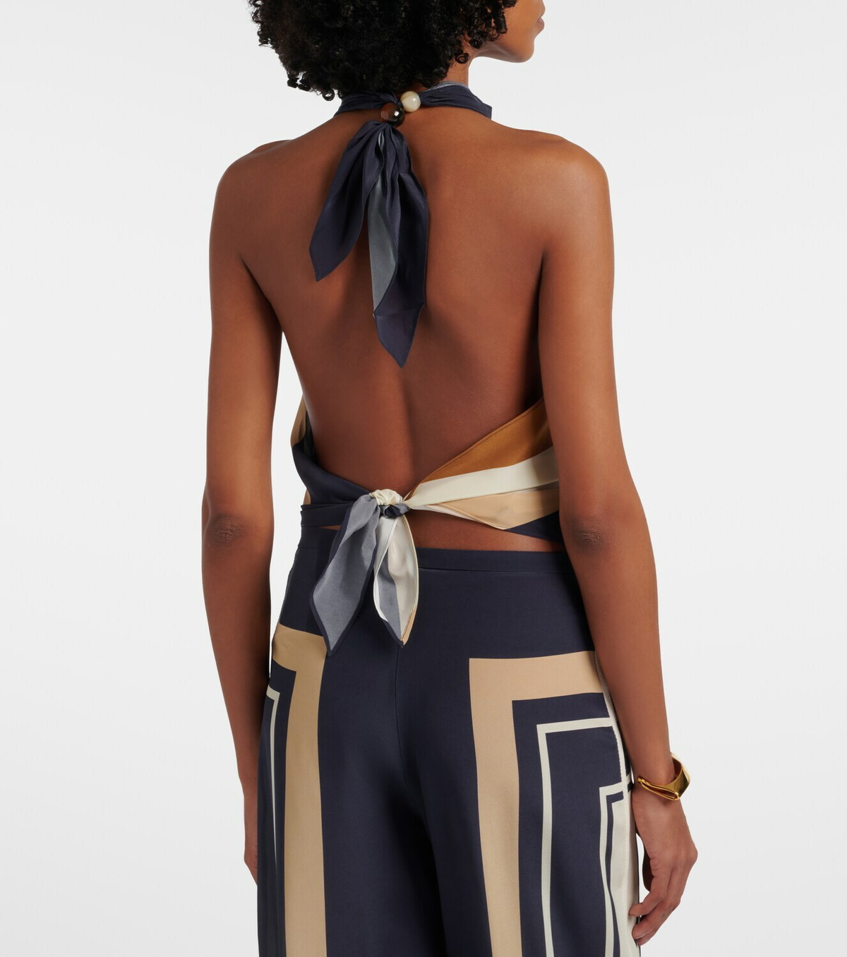SIR Printed halterneck silk top