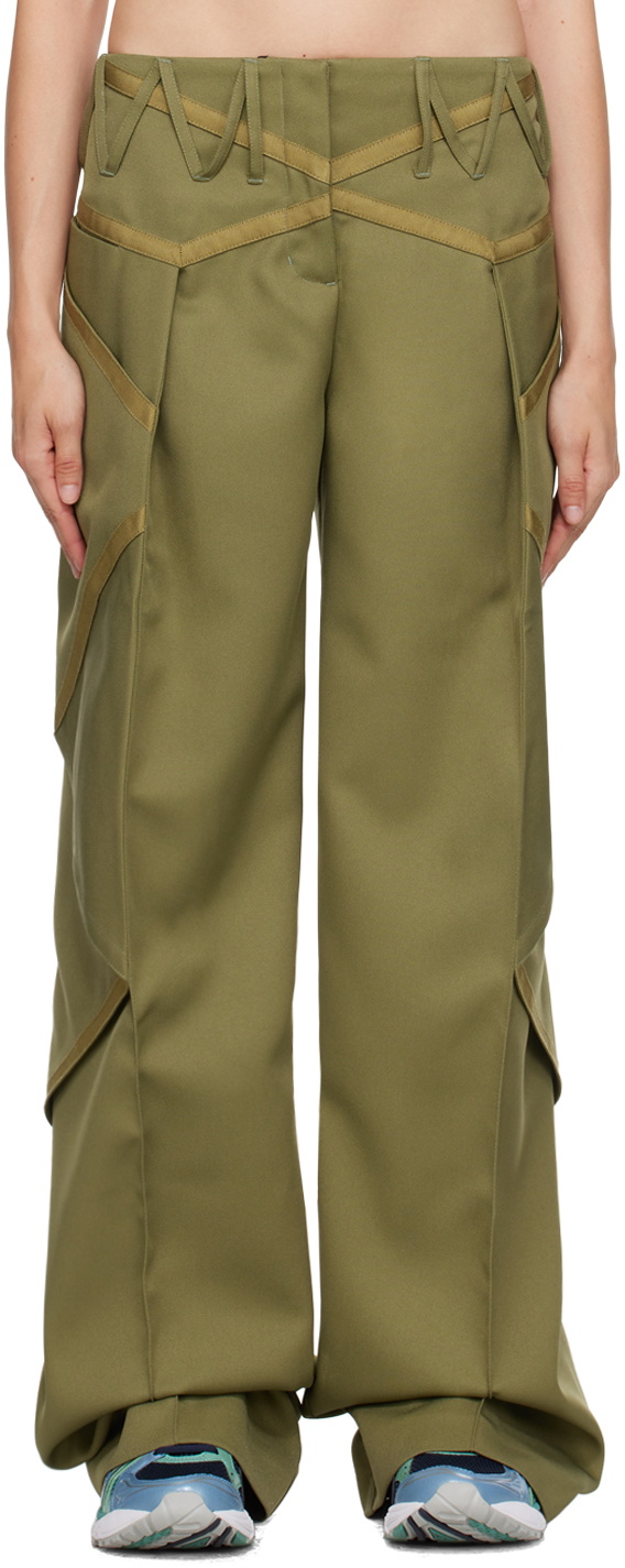 Kiko Kostadinov Green and Yellow Diamond Darted Trousers Kiko