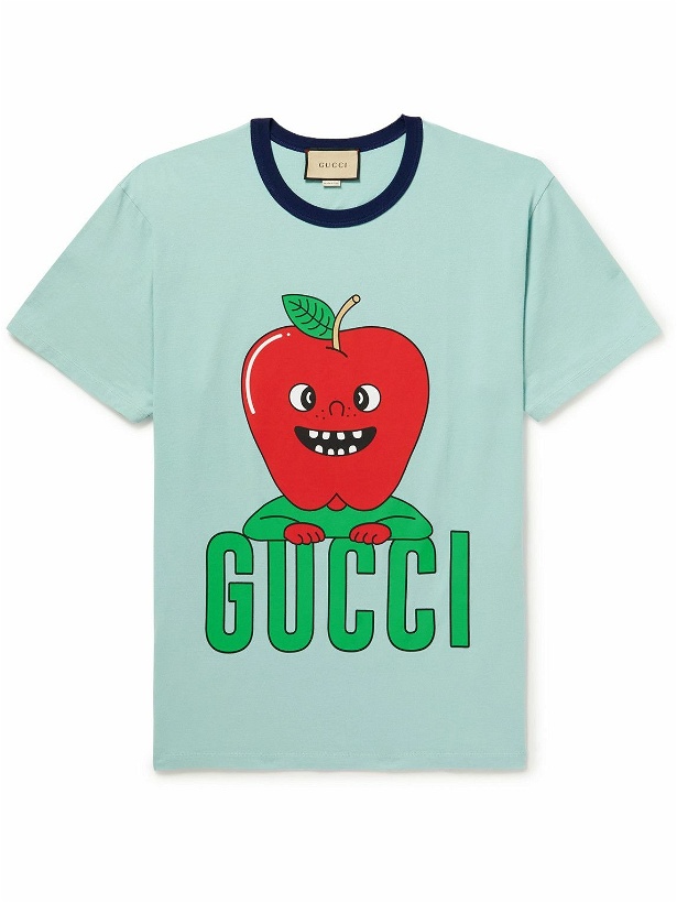 Photo: GUCCI - Logo-Print Cotton-Jersey T-Shirt - Blue