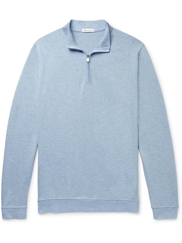 Photo: Peter Millar - Crown Mélange Stretch Cotton and Modal-Blend Half-Zip Sweatshirt - Blue
