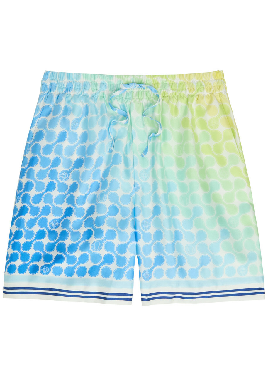 Casablanca Tennis Tile Patterned Silk Shorts Blue