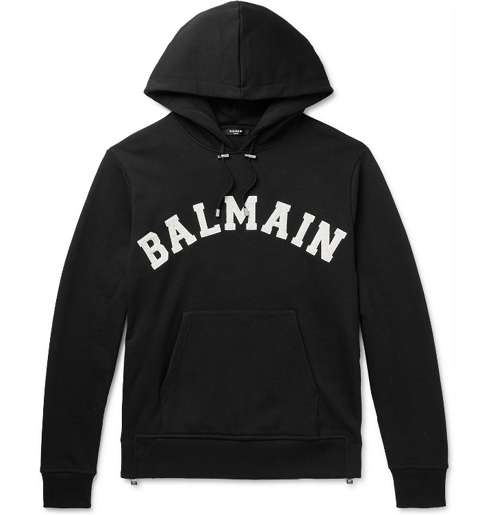 Photo: Balmain - Logo-Appliquéd Loopback Cotton-Jersey Hoodie - Black