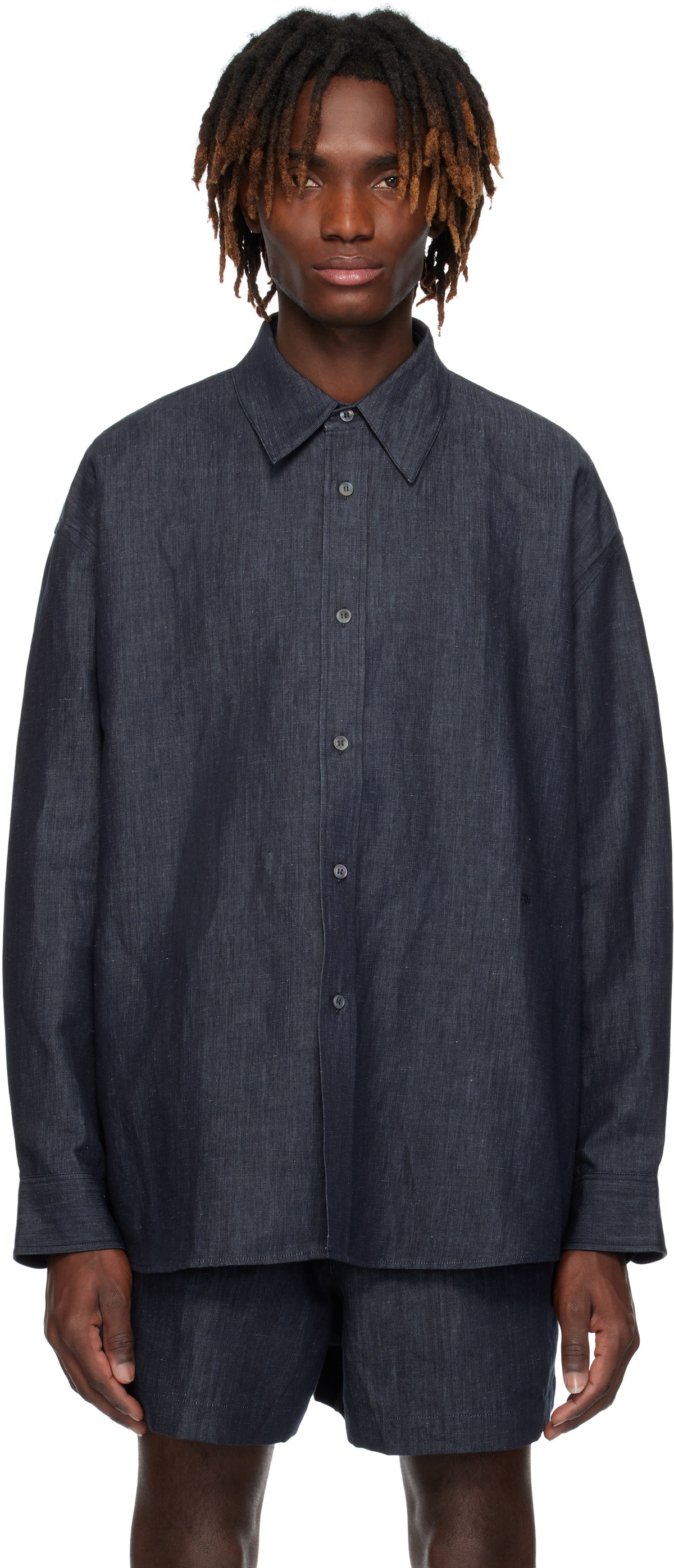 トップス STUDIO NICHOLSON OLI SHIRT Studio Nicholson Blue Oli Shirt Studio Nicholson