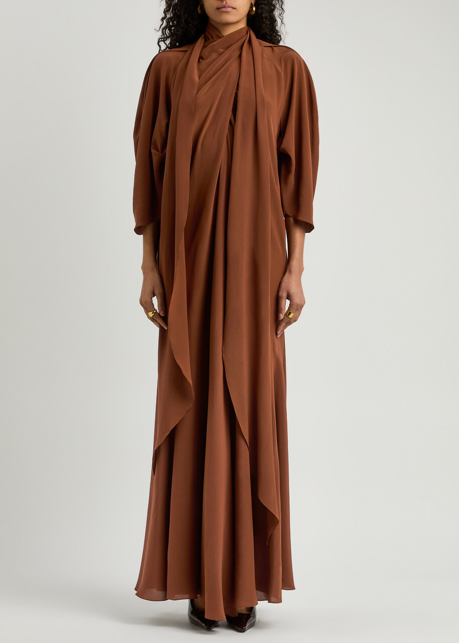 Petar Petrov The Ghost Who Walks Draped Silk Maxi Dress Brown
