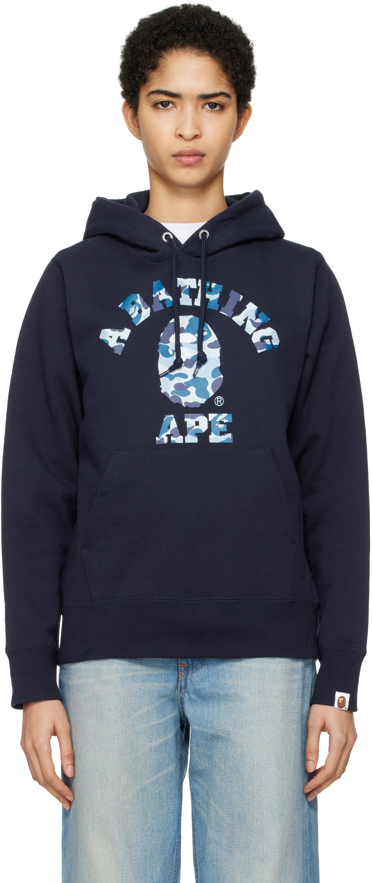 BAPE Navy ABC Camo College Pullover Hoodie A Bathing Ape