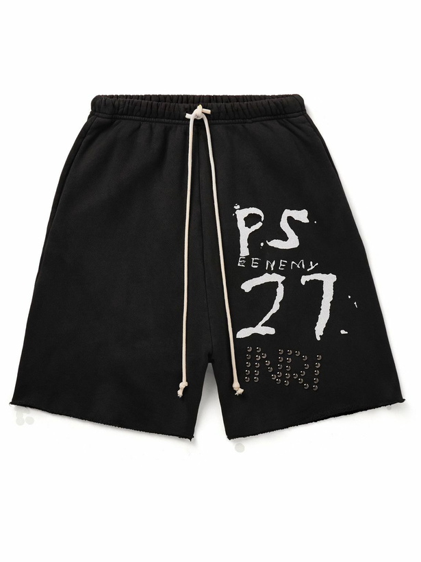 Photo: RRR123 - INRI Enemy Straight-Leg Embellished Cotton-Jersey Drawstring Shorts - Black