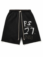 RRR123 - INRI Enemy Straight-Leg Embellished Cotton-Jersey Drawstring Shorts - Black