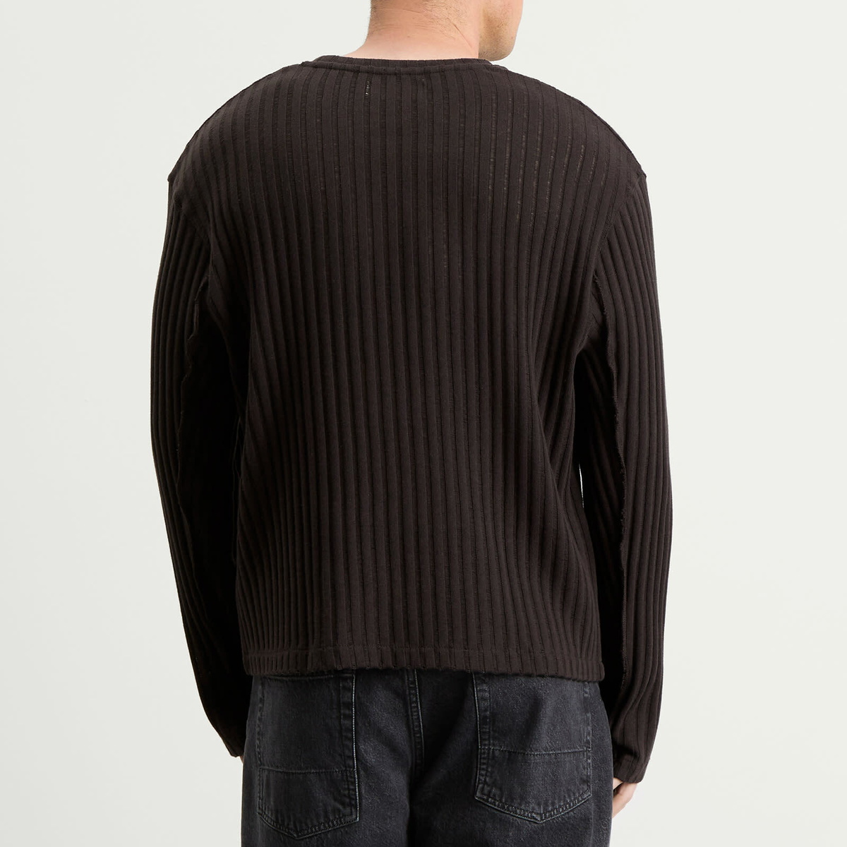 mfpen Men's Round Neck Sweater in Dark Brown Ajour Stripe
