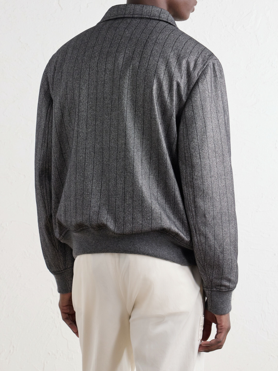 Brunello Cucinelli - Pinstriped Herringbone Cashmere and Silk-Blend Woven Blouson Jacket - Gray