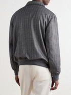 Brunello Cucinelli - Pinstriped Herringbone Cashmere and Silk-Blend Woven Blouson Jacket - Gray