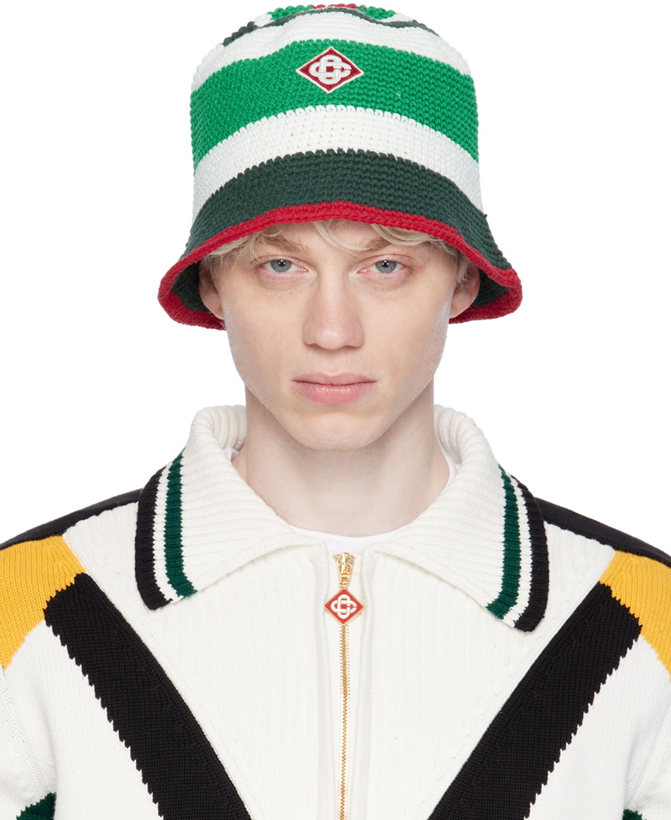 Casablanca Green & White Crochet Bucket Hat Casablanca