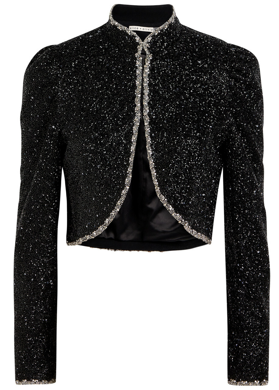 Alice + Olivia Ilaria Embellished Crepe Cropped Jacket Black