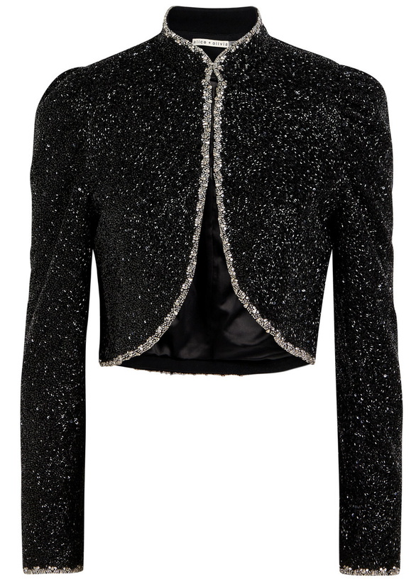 Photo: Alice + Olivia Ilaria Embellished Crepe Cropped Jacket Black