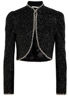 Alice + Olivia Ilaria Embellished Crepe Cropped Jacket Black