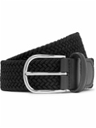 Anderson's - 3.5cm Leather-Trimmed Woven Elastic Belt - Black