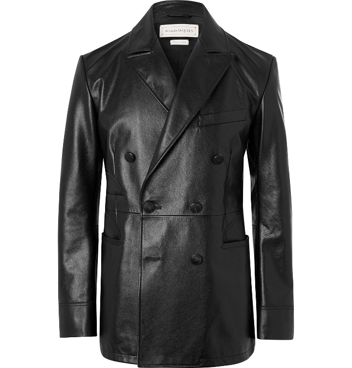 Photo: ALEXANDER MCQUEEN - Slim-Fit Double-Breasted Leather Blazer - Black